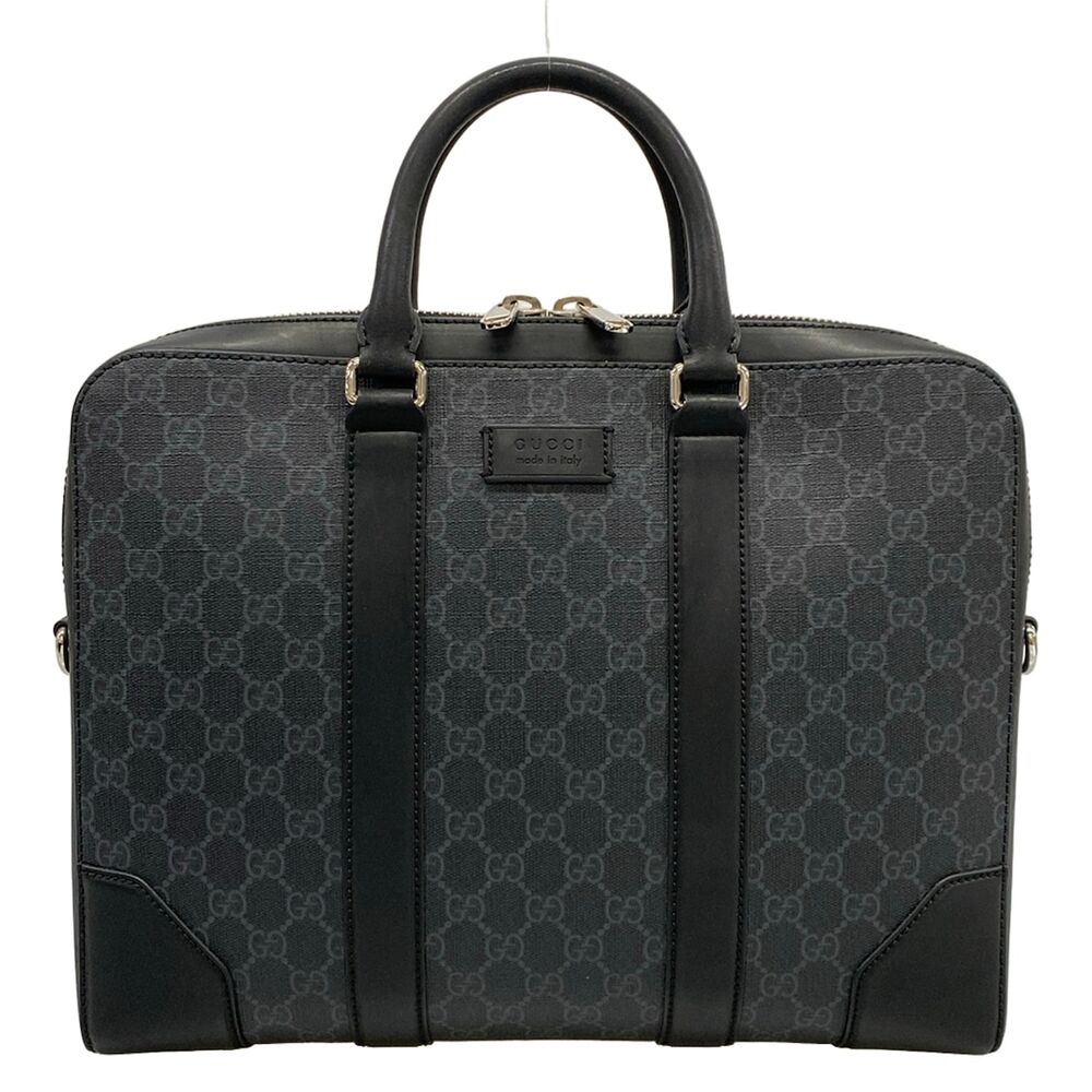 Gucci GG Supreme Business Bag 474135 Dark Gray Black PVC Leather